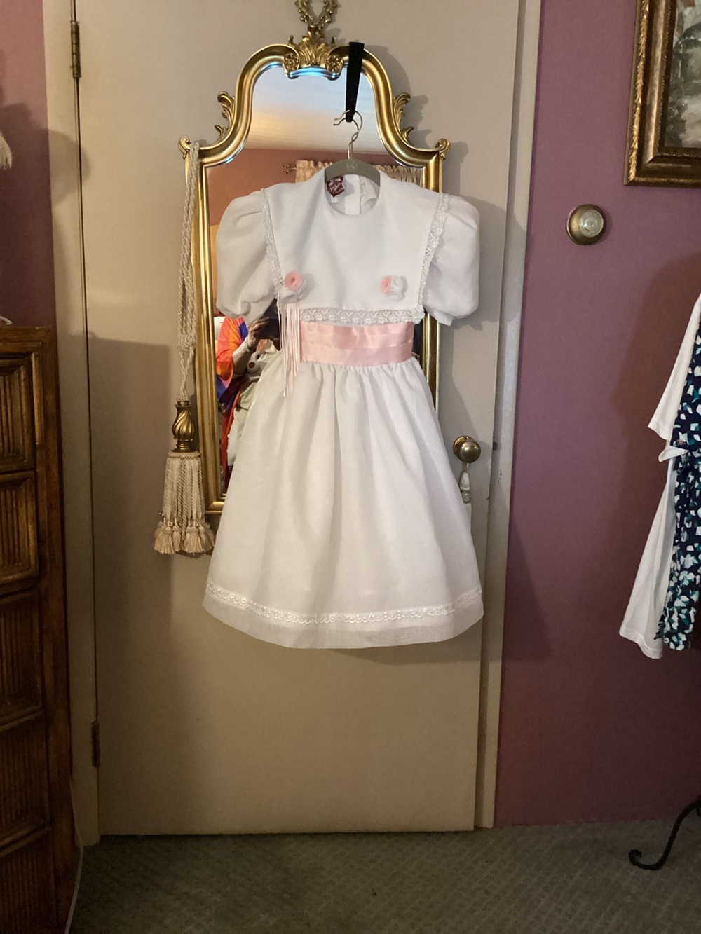 Classic White & Pink Ribbon Girls' Dress
